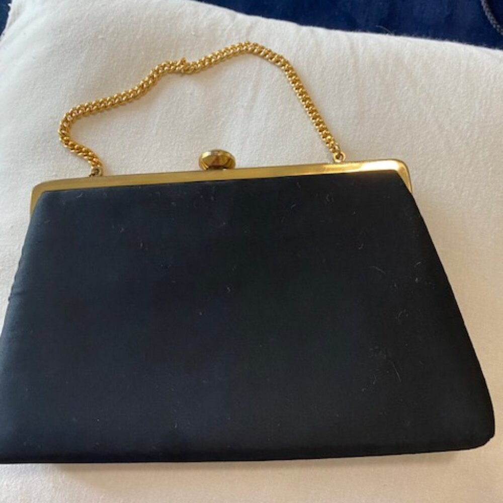 Vintage Coblentz Original Black Fabric Handbag Gold Clasp Chain Strap